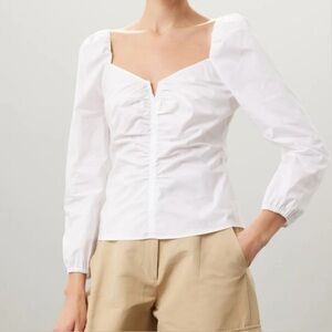 Veronica Beard Sweetheart Neckline Blouse 3/4 Sleeves in White Cotton Poplin 2